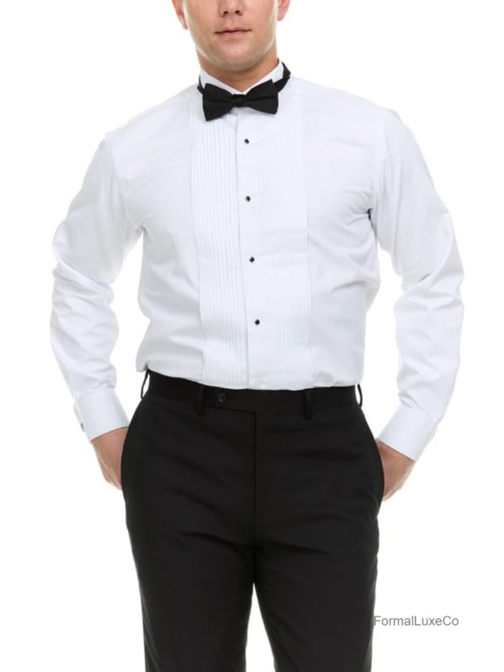 Men's Slim Fit Tuxedo Shirt Convertible Cuff Wingtip Collar, Cufflinks & Bow